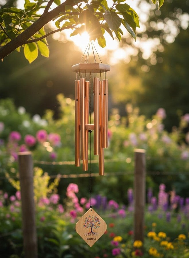 MELOPA 33" Large Wind Chimes for Home & Balcony | 6 Pipe Metal Wind Chime for Positive Energy, Vastu & Meditation | Balcony Decoration Item for Flat | Rose Gold & Black Finish - Image 2